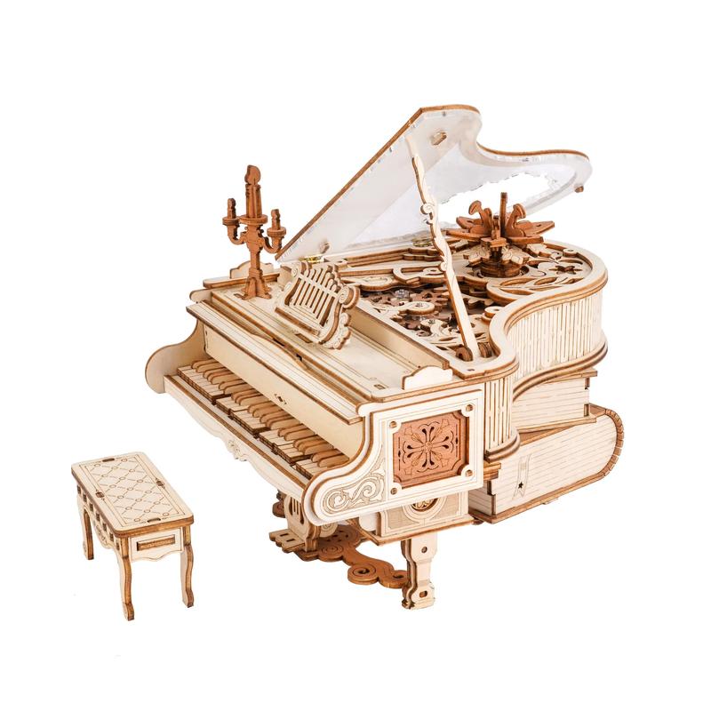 Robotime Rokr Magic Piano Mechanical Self-playing Music Box for Kids and Adults Building Block Kits Toys 3D Wooden Puzzle AMK81 wooden  puzzle