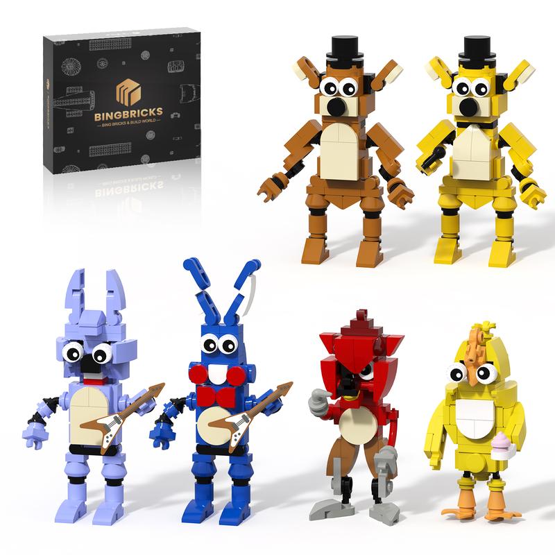 Tenhoeses Five Night 6 in 1 Building Sets, Golden Freddy, Toy Bonnie, Foxy, Chica, Fazbear Figures Stuff Merch, Birthday Party Supplies Toys Gifts for Game Fans Boys or Girls Age 6+.(424PCS)