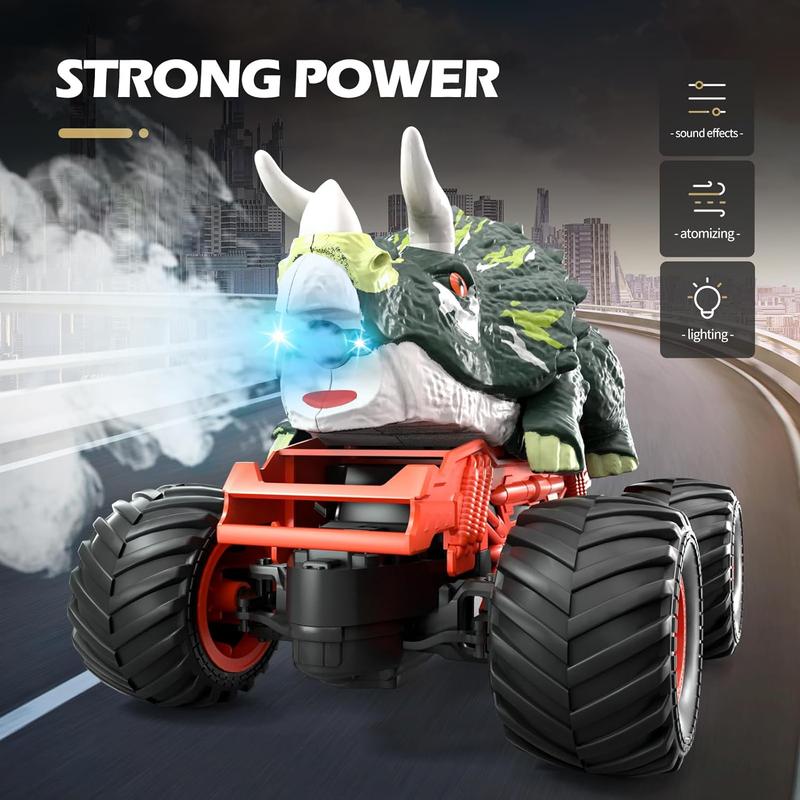 Remote Control Dinosaur Car, 2.4Ghz RC Dinosaur Truck Toys, Electric Hobby RC Car Toys with Light & Sound Spray