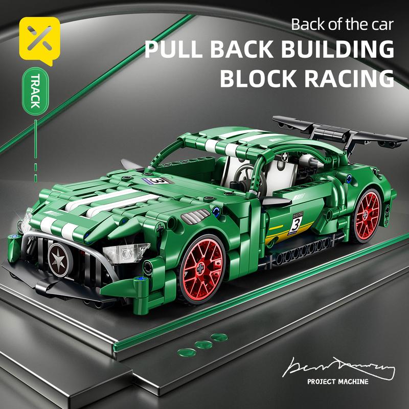 AMG Green Magic Building Blocks Assembled Sports Car Pullback Car Racing Educational Toy Car Assembled Model Cool Birthday Present