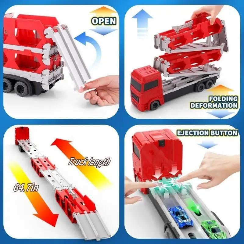 Cool Folding Toy Truck with Ejection Track and 6 Cars for Kids, Perfect Birthday or Holiday Gift for Boys and Girls Over 4 Years Old