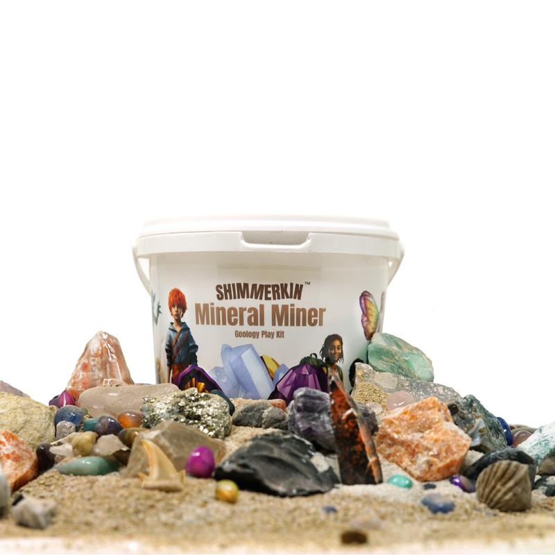 Shimmerkin Mineral Miner Geology Kit Raw Gemstones, Crystals, and Fossils in Scented Play Sand