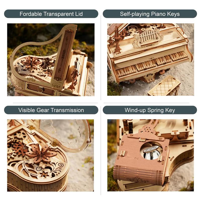 Robotime Rokr Magic Piano Mechanical Self-playing Music Box for Kids and Adults Building Block Kits Toys 3D Wooden Puzzle AMK81 wooden  puzzle