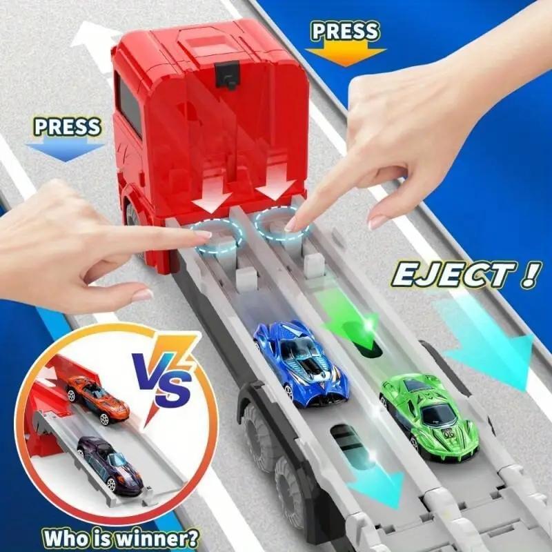 Cool Folding Toy Truck with Ejection Track and 6 Cars for Kids, Perfect Birthday or Holiday Gift for Boys and Girls Over 4 Years Old