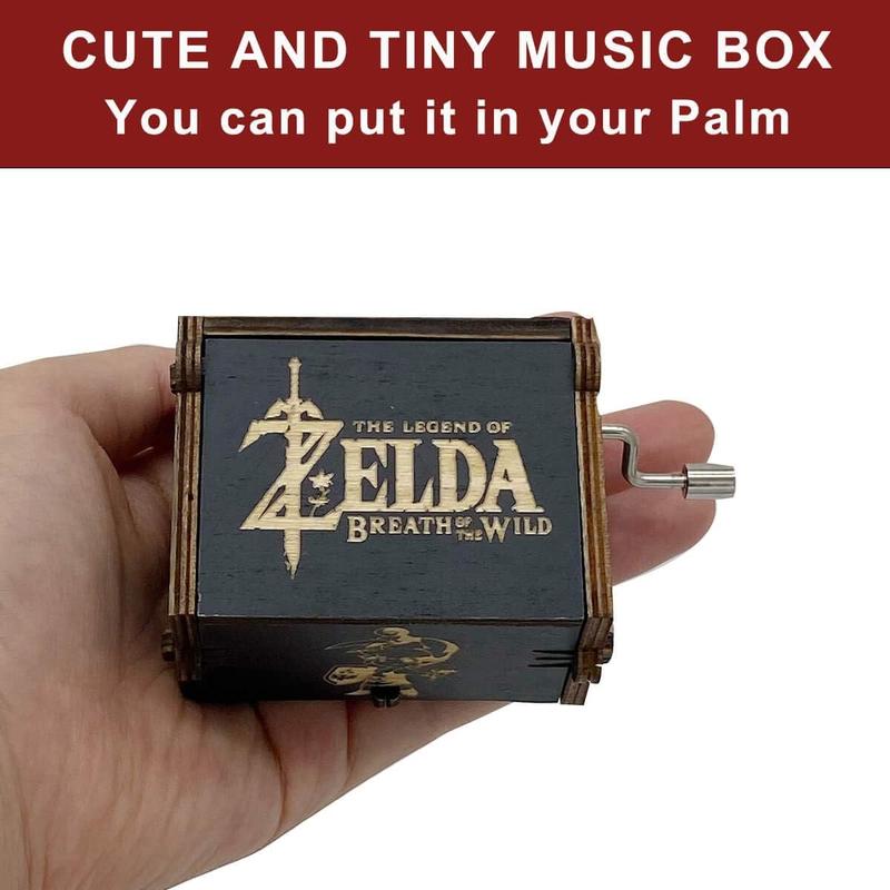 Wooden Music Box, Hand Crank Wood Legend of Zelda Theme Musical Boxes, Antique Engraved Carved Crafts Gift for Wedding, Valentines, Christmas, Birthday(Black).Christmas Gifts