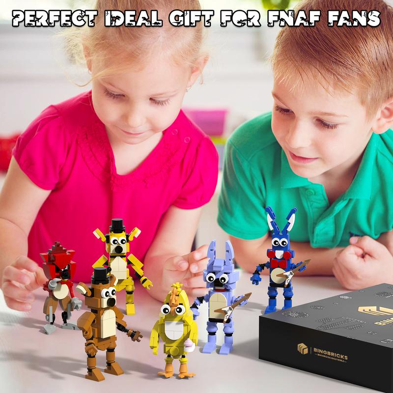 Tenhoeses Five Night 6 in 1 Building Sets, Golden Freddy, Toy Bonnie, Foxy, Chica, Fazbear Figures Stuff Merch, Birthday Party Supplies Toys Gifts for Game Fans Boys or Girls Age 6+.(424PCS)