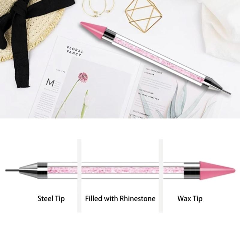 Rhinestone Picker Tool Wax Pen, 2 count Dual-Ended Wax Pencil with 4 Additional Wax Tips for Rhinestones Applicator, Rhinestone Dotting Pen for  Jewel   DIY Crafts (Pink)