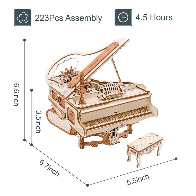 Robotime Rokr Magic Piano Mechanical Self-playing Music Box for Kids and Adults Building Block Kits Toys 3D Wooden Puzzle AMK81 wooden  puzzle