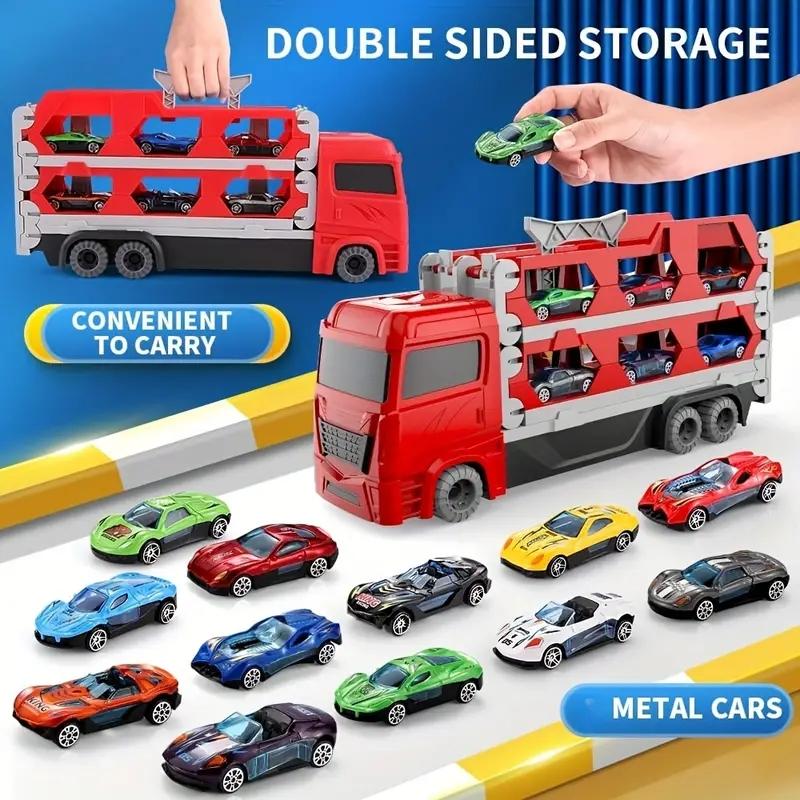 Cool Folding Toy Truck with Ejection Track and 6 Cars for Kids, Perfect Birthday or Holiday Gift for Boys and Girls Over 4 Years Old