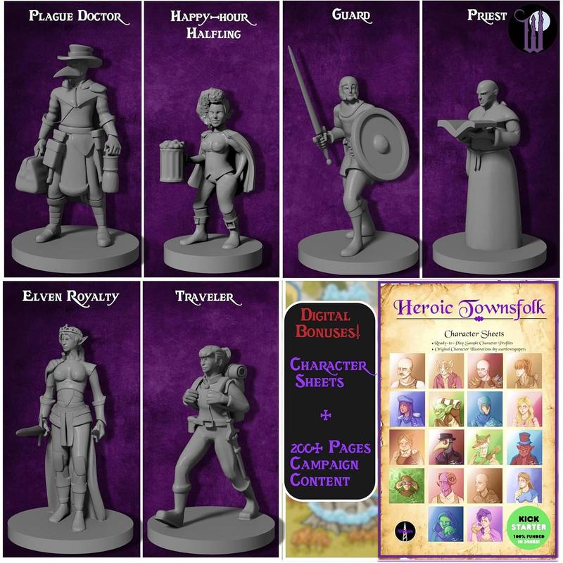 Wildspire 58 Fantasy Miniatures Set Townsfolk Characters for DND Miniatures Bulk 28mm Dungeons and Dragons Miniatures | for DND Minis and D&D Miniatures I Character Sheets & Quests