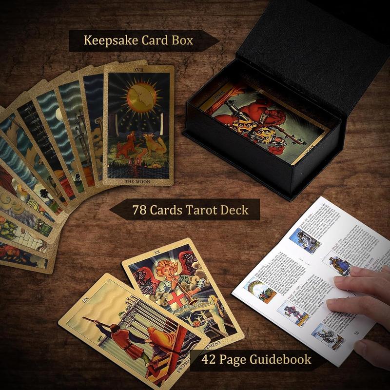 78 Tarot Cards with Guide Book,Rider Waite Tarot Deck,Gold Foil Tarot Cards Deck for Beginners Waterproof and Durable