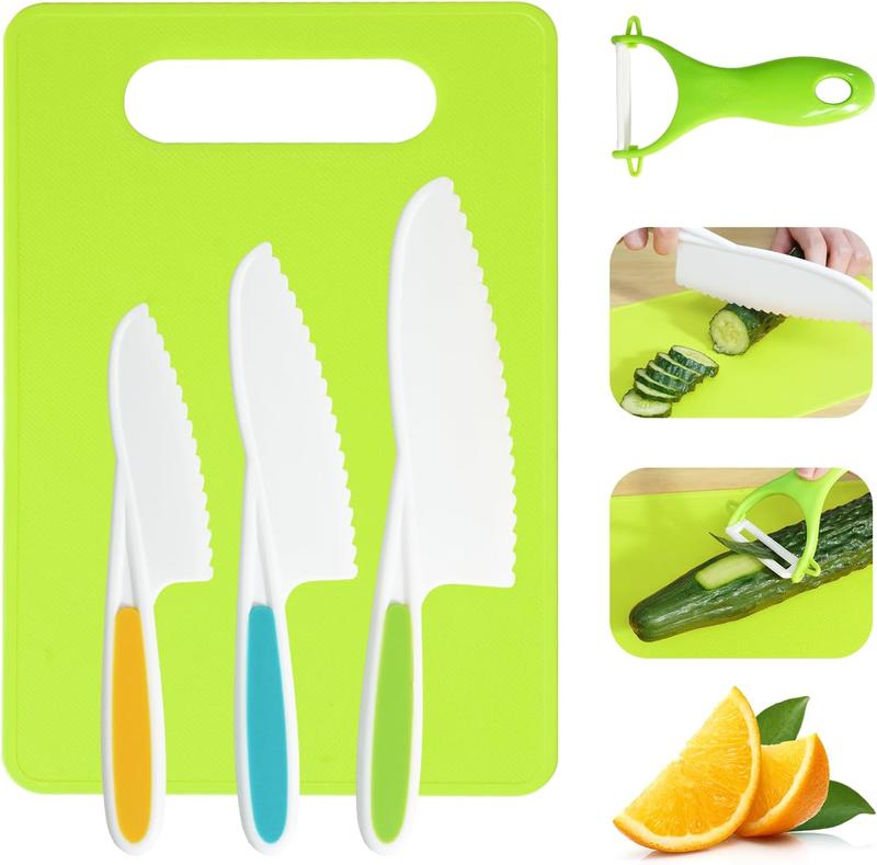 Kids Knife Set, 5 Pcs Montessori Kitchen Tools for Toddlers' Real Cooking, Kids Safe Kitchen Cooking, Baking Set Cutting Vegetable, Fruit Gift