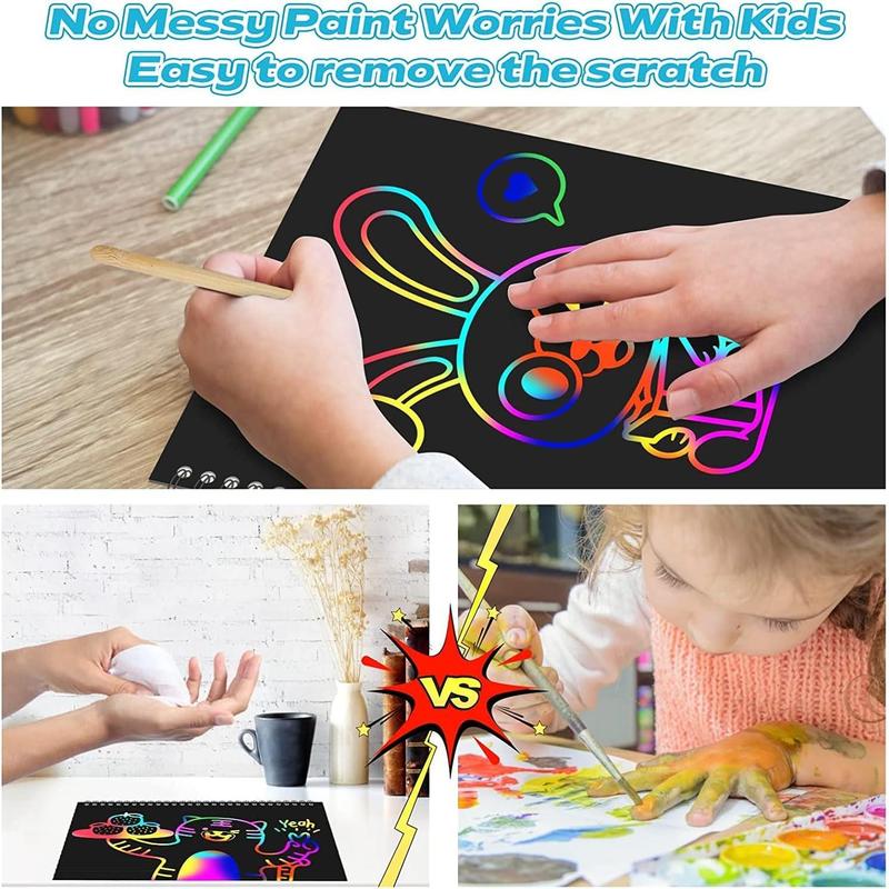 Scratch Paper Art Set for Kids: 2 Pack Scratch Off Art Notebook Crafts Christmas Gifts for Kids Ages 3-12 Girls Boys Birthday Thanksgiving Easter Valentine's Party Favor Games DIY Activity