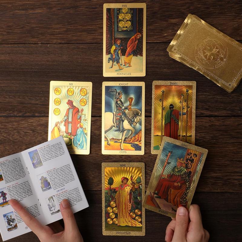 78 Tarot Cards with Guide Book,Rider Waite Tarot Deck,Gold Foil Tarot Cards Deck for Beginners Waterproof and Durable