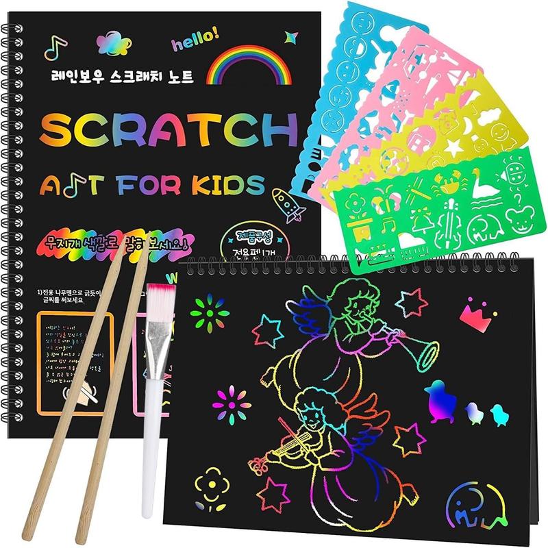 Scratch Paper Art Set for Kids: 2 Pack Scratch Off Art Notebook Crafts Christmas Gifts for Kids Ages 3-12 Girls Boys Birthday Thanksgiving Easter Valentine's Party Favor Games DIY Activity