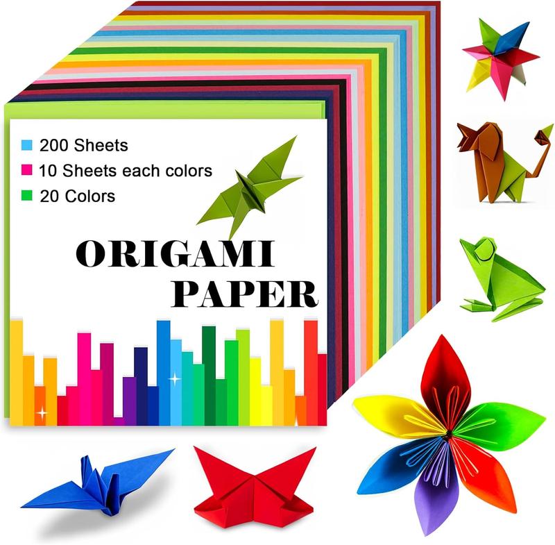 Origami Paper Double Sided Color 200 Sheets,6x6 inch Origami Paper 20 Colors,Origami Paper kit for  Ages 5-8 8-12,Colored Paper Kit Gifts for Beginners (Colorful)