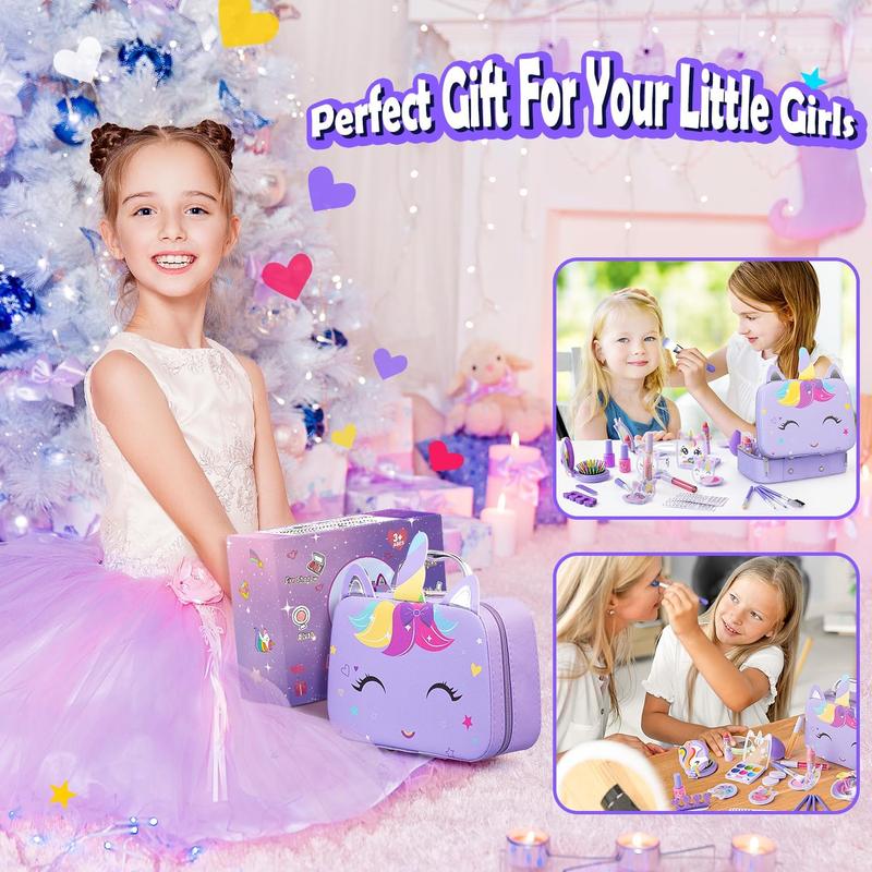 Kids Makeup Kit for Girl - Kids Washable Makeup Girls Toys with Unicorn Cosmetic Case, Real Girl Makeup Sets for Toddler Kid