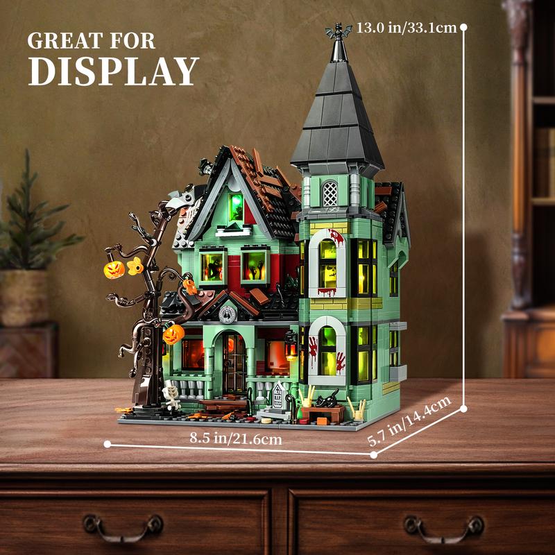 Best Halloween Haunted House Building Blocks Set with LED Light, Perfect Halloween Toys and Gifts for Fans and Kids (1196 pcs)