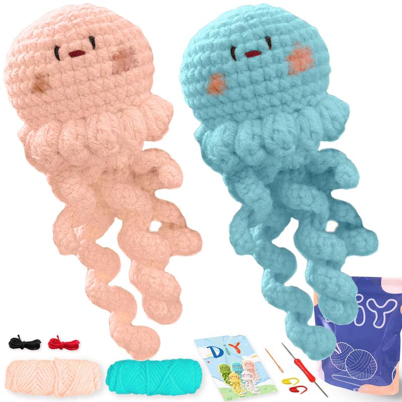 Jellyfish Crochet Material Package, Cute Crochet Stuffed Animal Kit, Crochet Kits Gift for Beginners, Easter Essentials