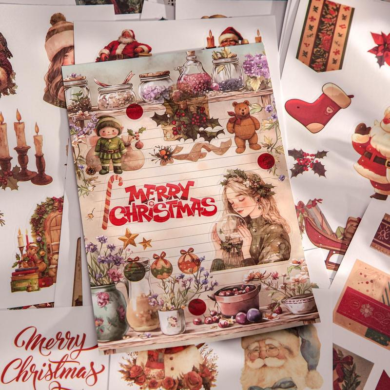 Christmas Themed Sticker Book, 20 Sheets book Christmas Series Sticker, Decorative Sticker for DIY Scrapbooking, Journaling, Gift Wrapping