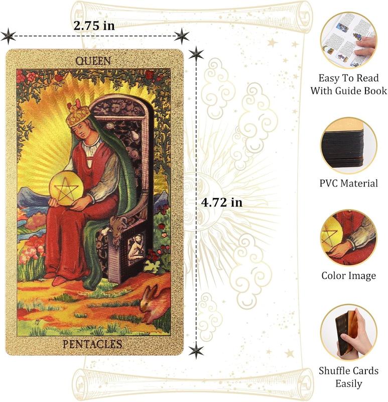 78 Tarot Cards with Guide Book,Rider Waite Tarot Deck,Gold Foil Tarot Cards Deck for Beginners Waterproof and Durable