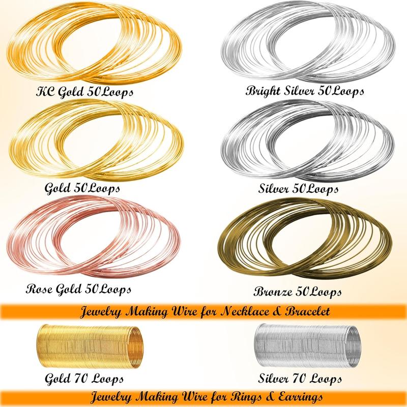 Jewelry Wire Memory Beading Wire Stainless Steel Craft Wire for Jewelry Making Supplies Necklace Bracelet Ring Earring Crafts DIY Jewelry Making (6 Colors*3 Yards, 440 Loops)