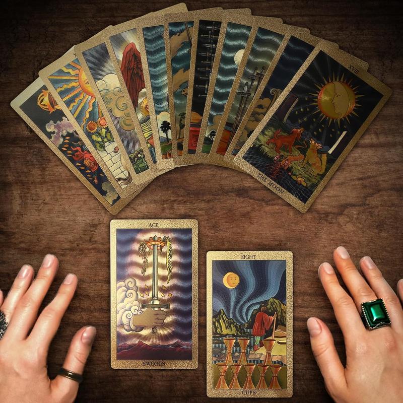 78 Tarot Cards with Guide Book,Rider Waite Tarot Deck,Gold Foil Tarot Cards Deck for Beginners Waterproof and Durable