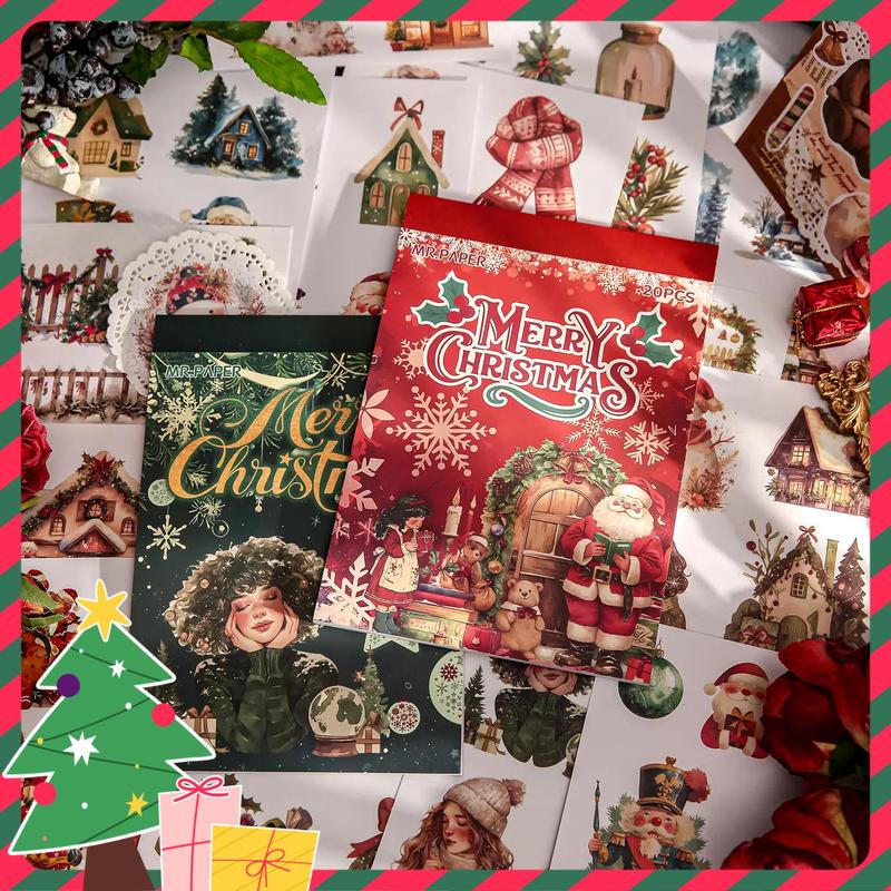 Christmas Themed Sticker Book, 20 Sheets book Christmas Series Sticker, Decorative Sticker for DIY Scrapbooking, Journaling, Gift Wrapping