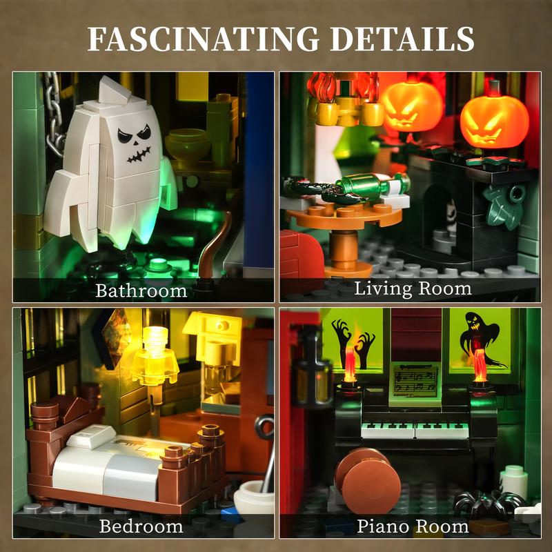 Best Halloween Haunted House Building Blocks Set with LED Light, Perfect Halloween Toys and Gifts for Fans and Kids (1196 pcs)