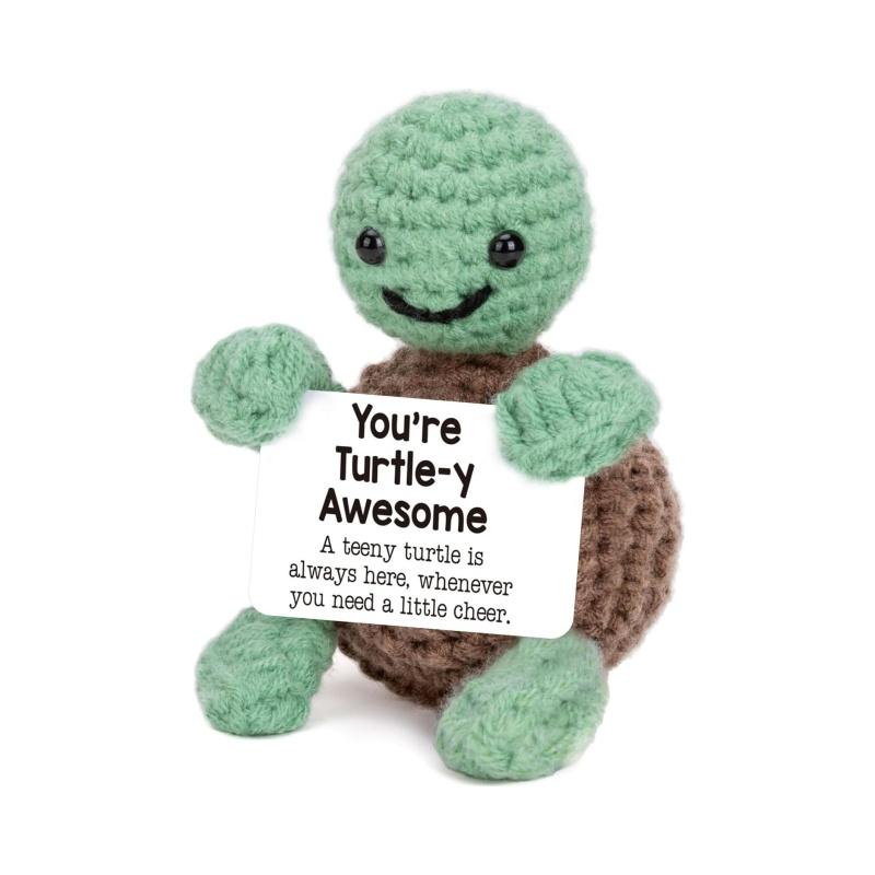 Mini Funny Positive Turtle Gifts, Small Handmade Crochet Animals Cute Stuff, Inspirational Gifts for Women Men Birthday Presents, Emotional Motivational Turtle Decor