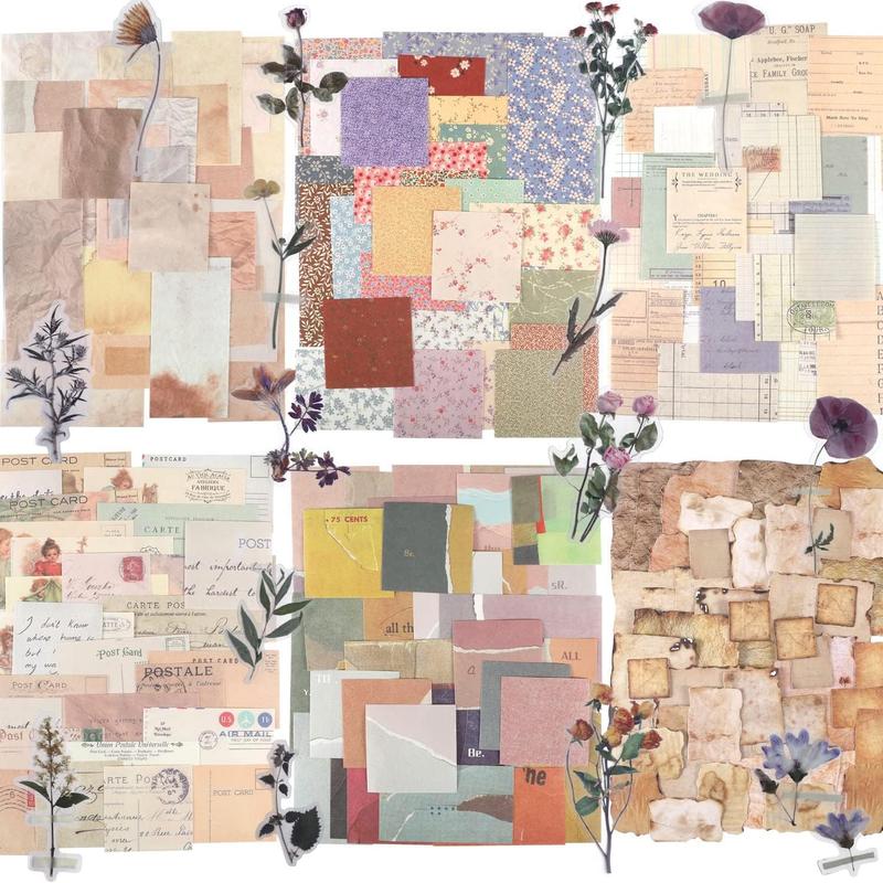 Vintage Scrapbook Paper Journaling Scrapbooking Supplies Kit Aesthetic Decorative Craft Paper include 40 Sheet Flowers Stickers for Planner, Bullet Journaling, Junk Journal, Retro Crafts