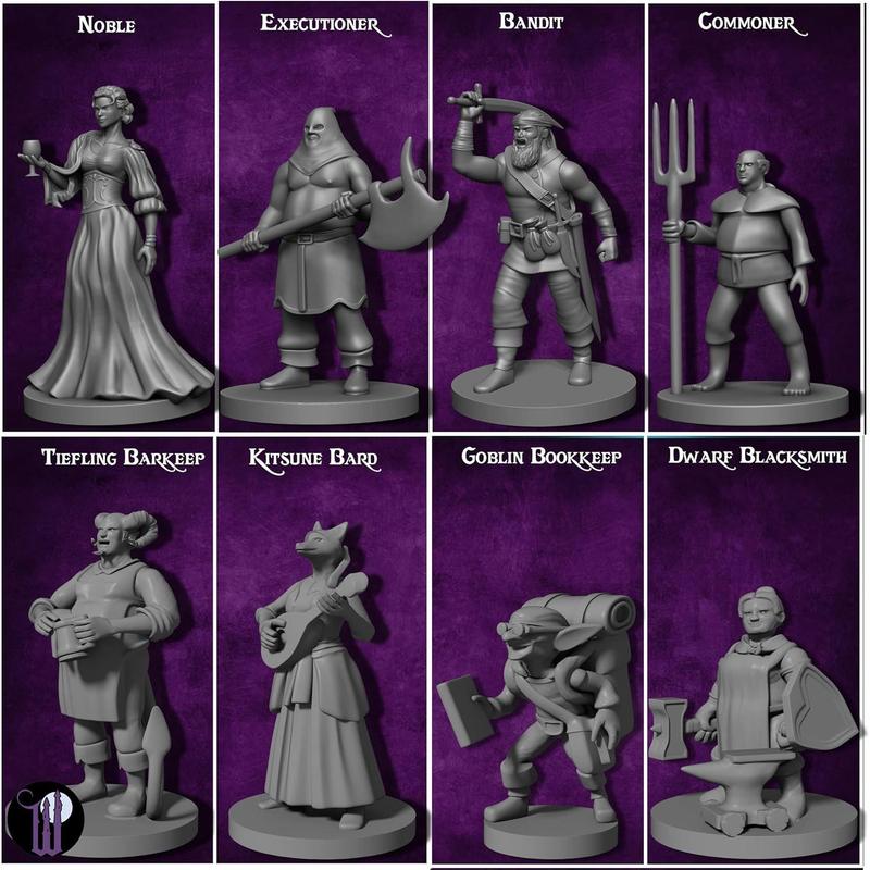 Wildspire 58 Fantasy Miniatures Set Townsfolk Characters for DND Miniatures Bulk 28mm Dungeons and Dragons Miniatures | for DND Minis and D&D Miniatures I Character Sheets & Quests