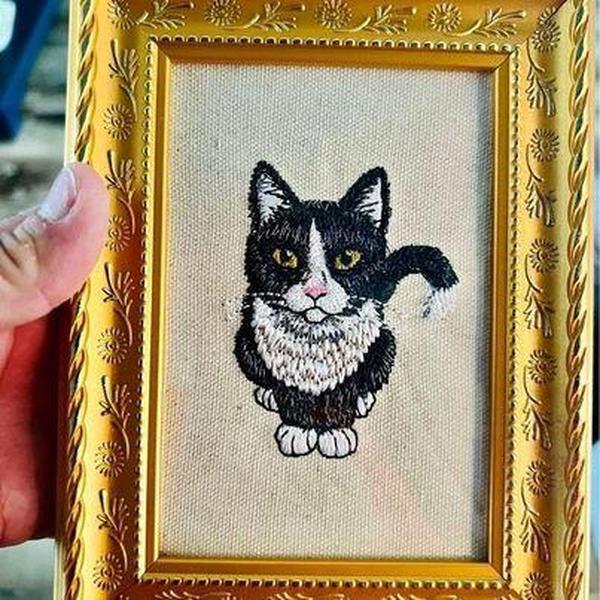 Tuxedo Cat Machine Embroidered and Framed! Other Designs Available!