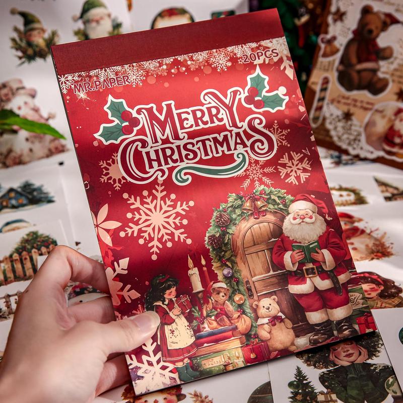 Christmas Themed Sticker Book, 20 Sheets book Christmas Series Sticker, Decorative Sticker for DIY Scrapbooking, Journaling, Gift Wrapping