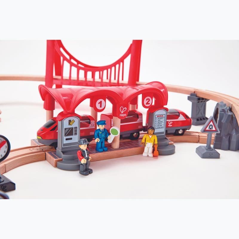 Hape Wooden Busy City Train Rail Set for Kids - Classic Toy Train Set