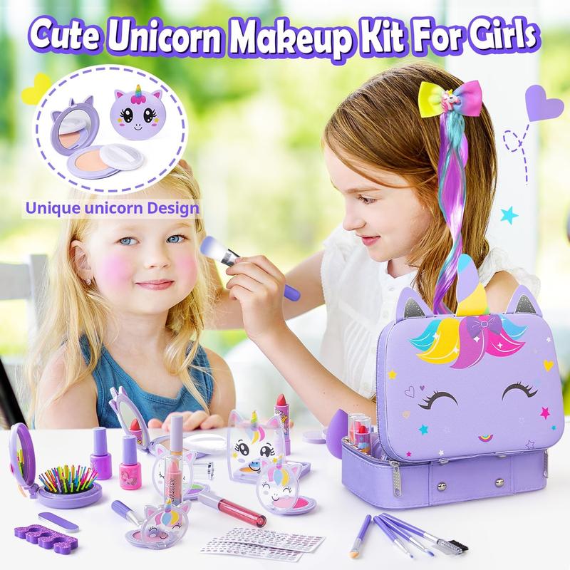 Kids Makeup Kit for Girl - Kids Washable Makeup Girls Toys with Unicorn Cosmetic Case, Real Girl Makeup Sets for Toddler Kid