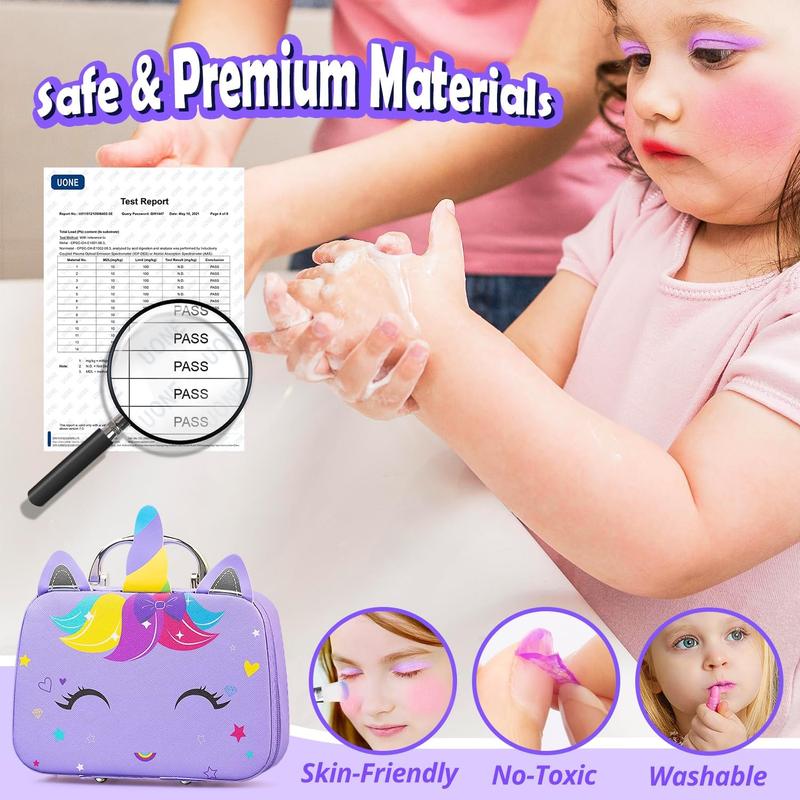 Kids Makeup Kit for Girl - Kids Washable Makeup Girls Toys with Unicorn Cosmetic Case, Real Girl Makeup Sets for Toddler Kid