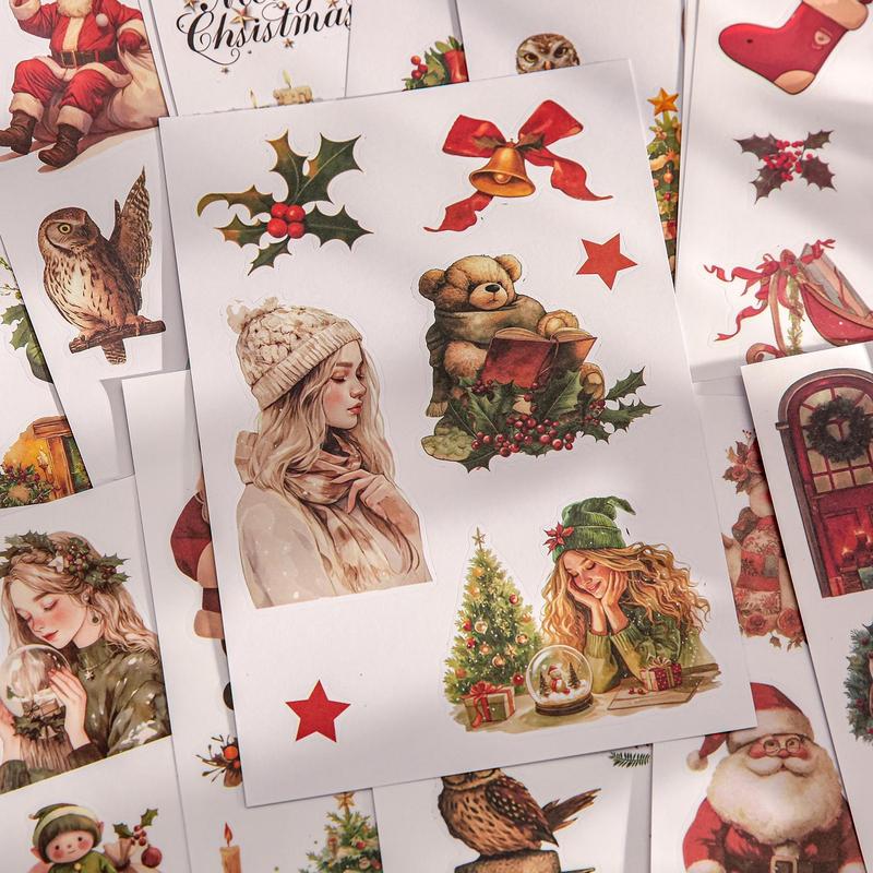 Christmas Themed Sticker Book, 20 Sheets book Christmas Series Sticker, Decorative Sticker for DIY Scrapbooking, Journaling, Gift Wrapping