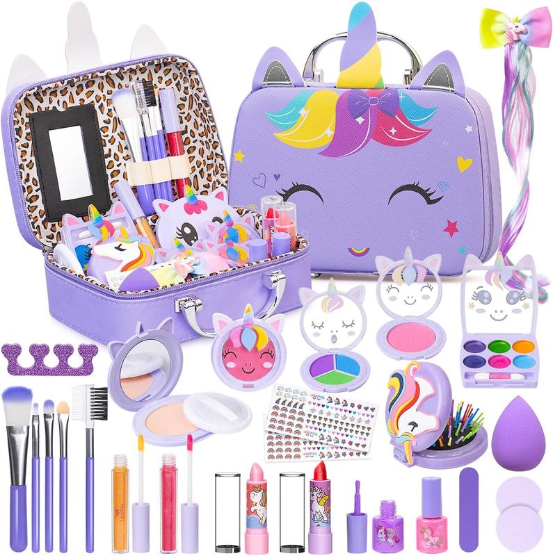 Kids Makeup Kit for Girl - Kids Washable Makeup Girls Toys with Unicorn Cosmetic Case, Real Girl Makeup Sets for Toddler Kid