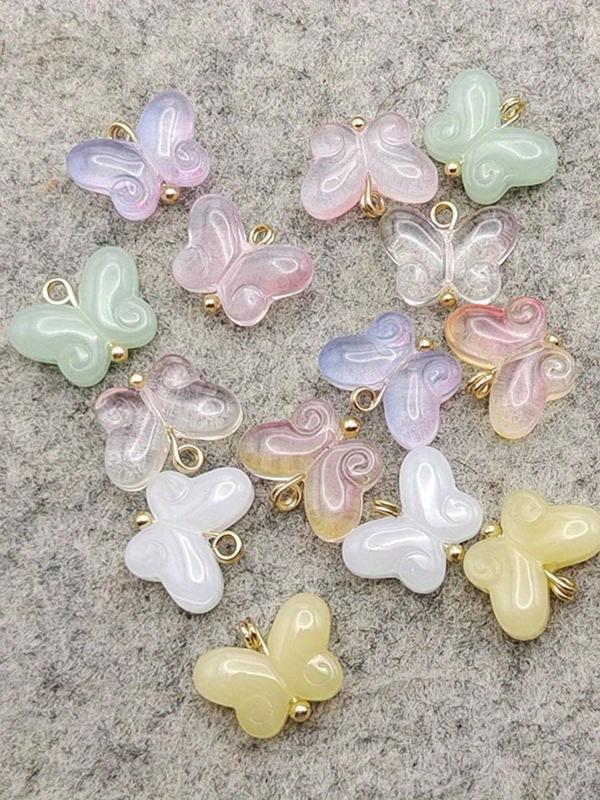 Mixed Color Butterfly Shaped Beads, 5 10pcs Cute DIY Jewelry Making Supplies for Bracelet & Necklace, Fashion Accessories for Women & Girls