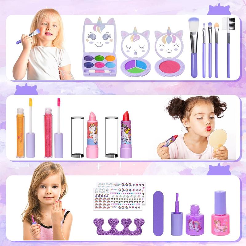 Kids Makeup Kit for Girl - Kids Washable Makeup Girls Toys with Unicorn Cosmetic Case, Real Girl Makeup Sets for Toddler Kid