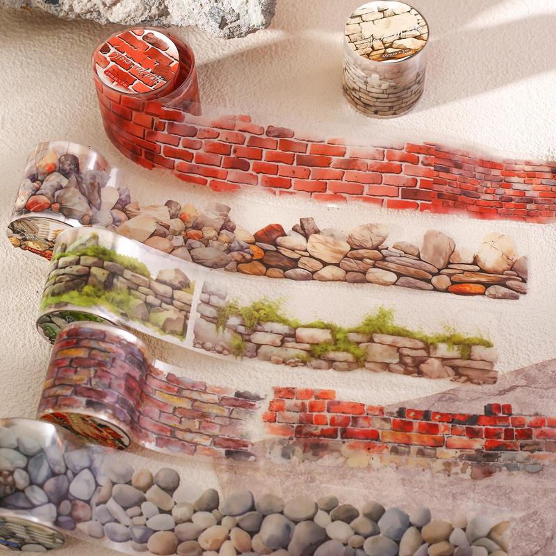 Stone Wall Pattern Washi Tape, 1 Roll Self Adhesive Decorative Tape, DIY Decorative Sticker for Scrapbooking, Journaling, Gift Wrapping, Christmas Gift