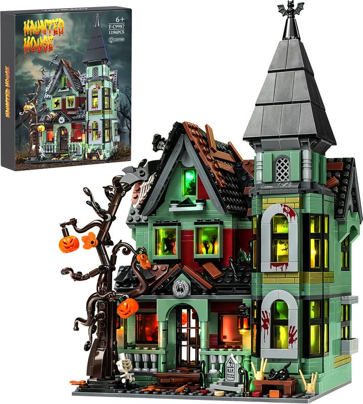 Best Halloween Haunted House Building Blocks Set with LED Light, Perfect Halloween Toys and Gifts for Fans and Kids (1196 pcs)