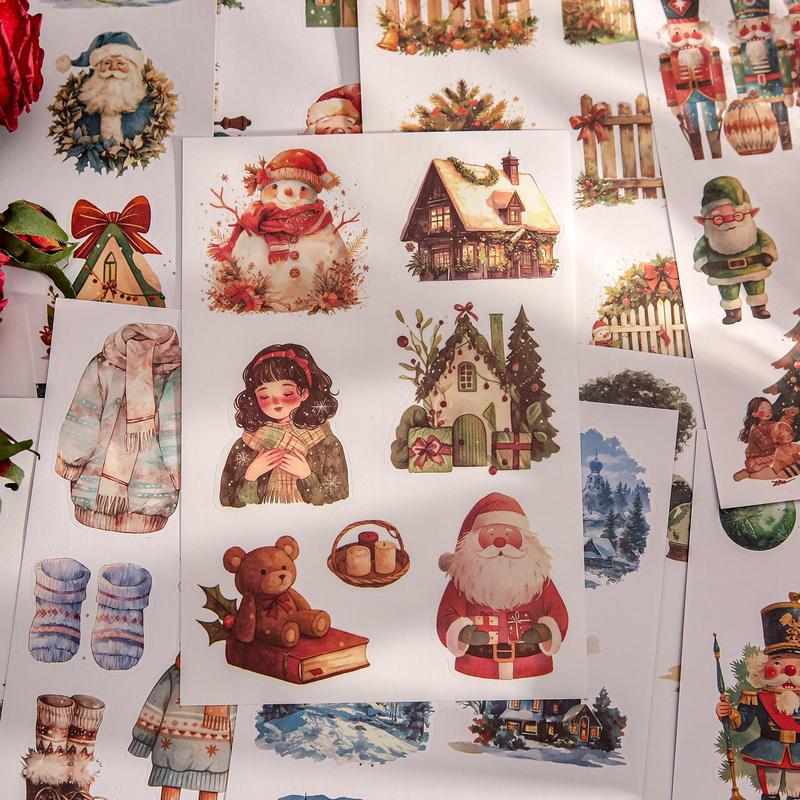 Christmas Themed Sticker Book, 20 Sheets book Christmas Series Sticker, Decorative Sticker for DIY Scrapbooking, Journaling, Gift Wrapping