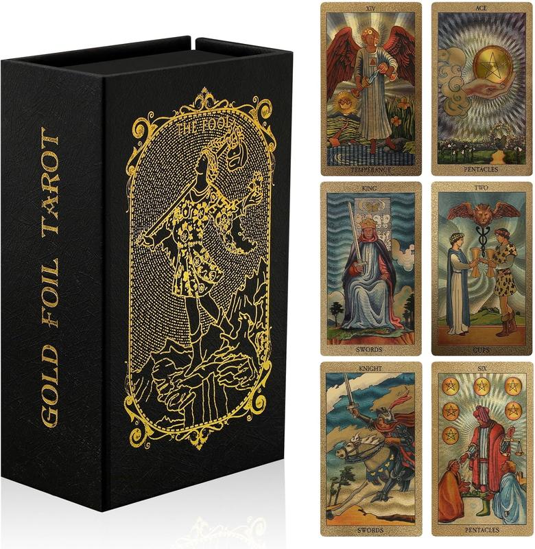 78 Tarot Cards with Guide Book,Rider Waite Tarot Deck,Gold Foil Tarot Cards Deck for Beginners Waterproof and Durable