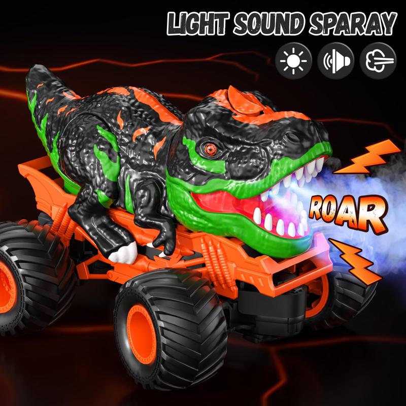 Remote Control Triceratops Truck, T-Rex Monster Truck with Roar, Light and Mist Spray  , High Speed Off Road 1:24 Dinosaur Car with Rechargeable Battery, Gift  3+