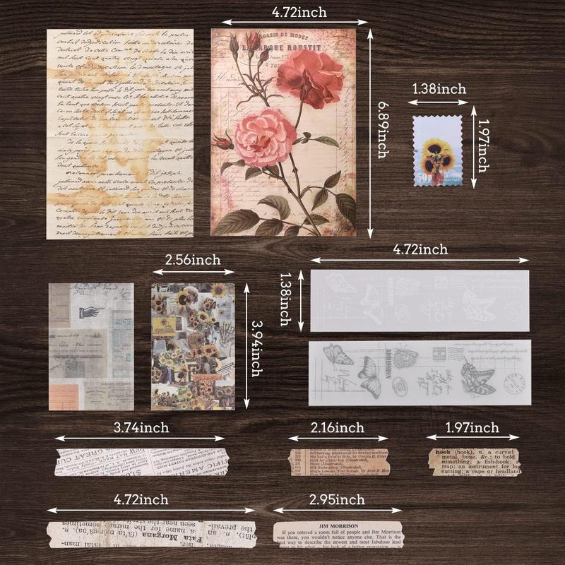 Vintage Scrapbook Paper Journaling Scrapbooking Supplies Kit Aesthetic Decorative Craft Paper include 40 Sheet Flowers Stickers for Planner, Bullet Journaling, Junk Journal, Retro Crafts