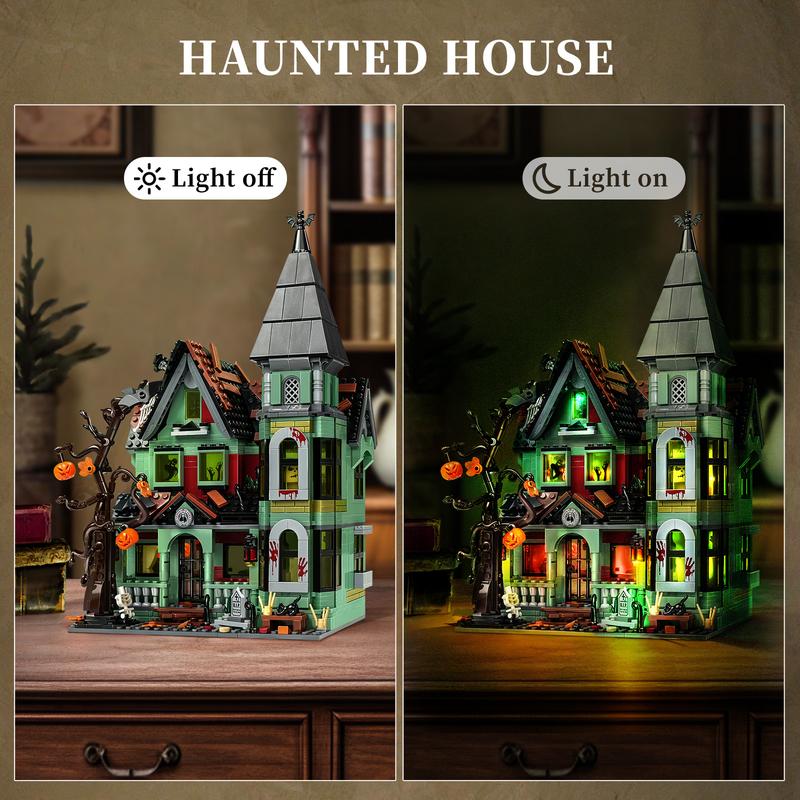 Best Halloween Haunted House Building Blocks Set with LED Light, Perfect Halloween Toys and Gifts for Fans and Kids (1196 pcs)