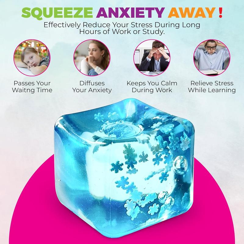 Schylling Needoh Stress Balls Ice Cube with Snowflakes Inside for Your Best Mellow and Chill, Snow Pieces Silent Nice Square Shape