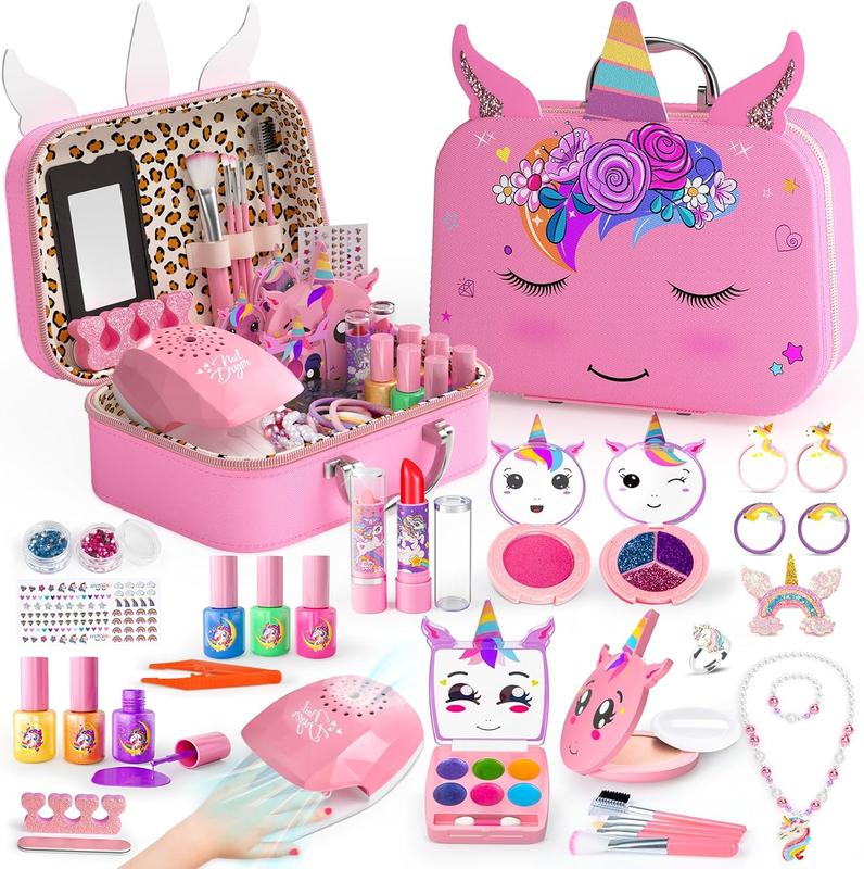 Christmas gift 2-in-1 Washable Kids Makeup & Nail Art Kit – Unicorn Cosmetic Set for Girls Ages 3-12